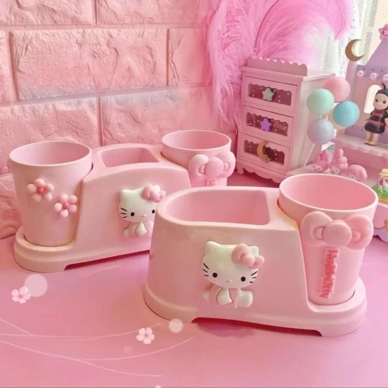Nuovo Set Portaspazzolino e Bicchiere Sanrio HelloKitty, Design Kawaii Anime Cartoon, Tendenza di Moda di Lusso per Studenti