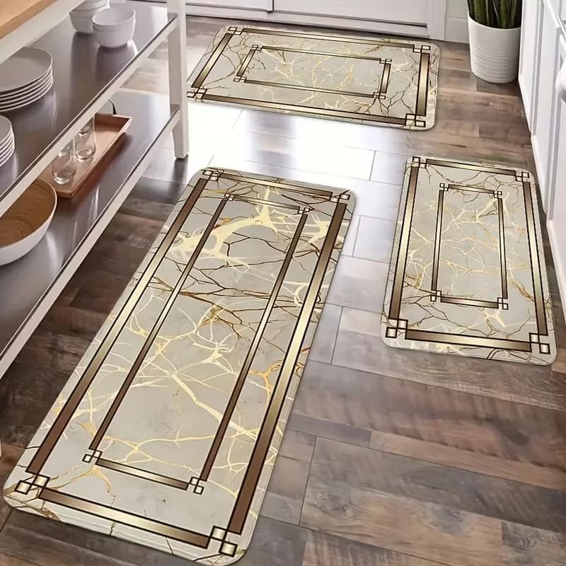 Runner per tappeti lunghi in marmo per corridoio, zerbino per interni moderno con struttura dorata, tappeti pieghevoli traspiranti e accoglienti, tappetino da cucina