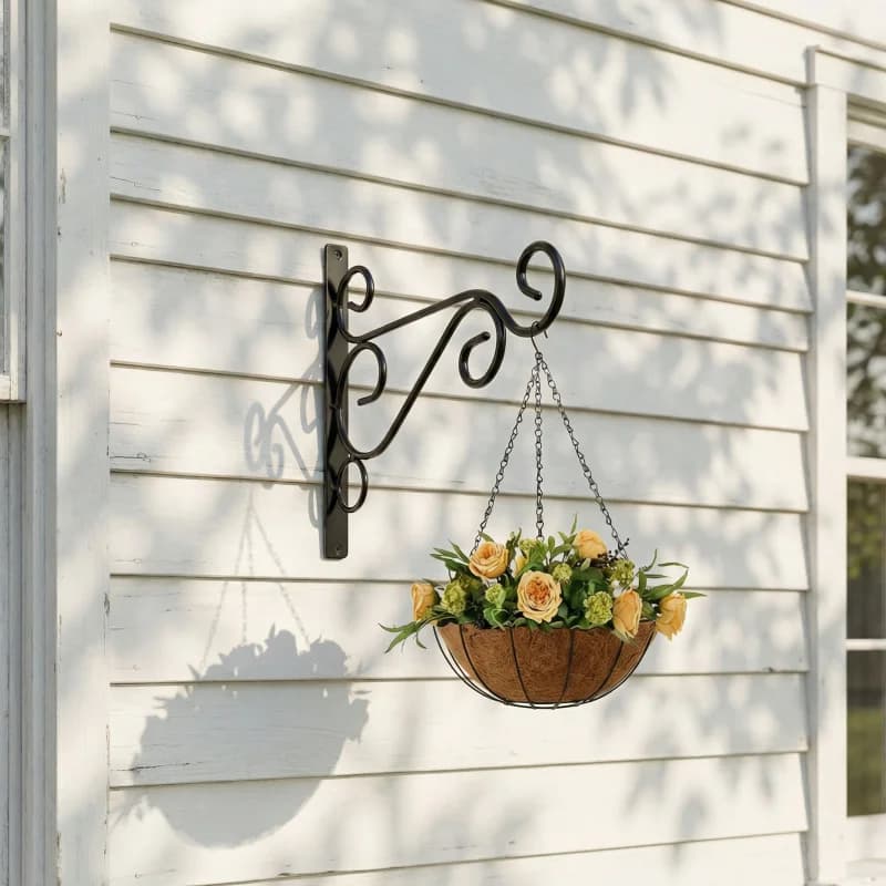 Wall-Mounted Iron Flower Pot Rack for 2-4 Individual Hanging Baskets Green Plant & Succulent Bracket Suitable for Balcony Decor