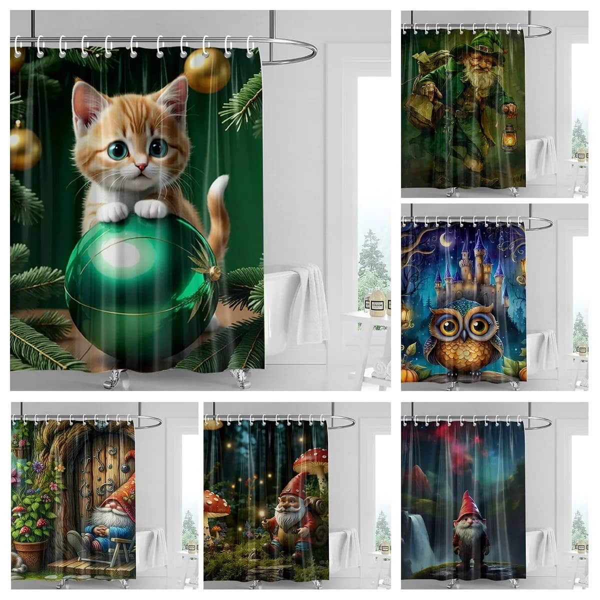 Tende da doccia per decorazioni HI-Home per bagno Tessuto per tende impermeabili Soggiorno moderno in stile nordico Buon Natale invernale