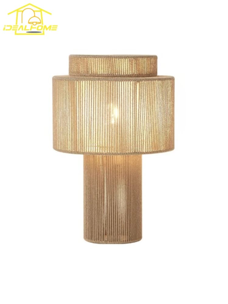 Lampada da Tavolo Giapponese Wabi-sabi in Rattan Intrecciato con Corda di Canapa, Luce LED Decorativa in Stile Medievale per Camera da Letto, Hotel e Comodino