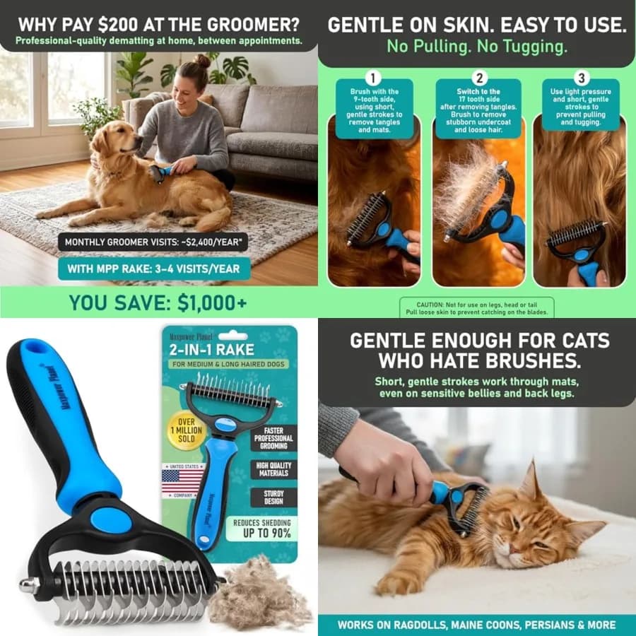 Origin Pet Grooming oubeSie esheing emtting Too, Spazzola per sottopelo per cani e gatti, Spazzola per toelettatura ExtrWie og e spazzola per sottopelo