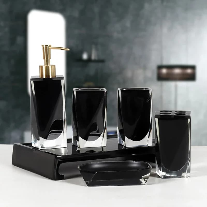 Set da Bagno in Resina a Cinque Pezzi: Porta Sapone, Dispenser per Sapone Liquido, Accessori e Organizzatore Decorativo