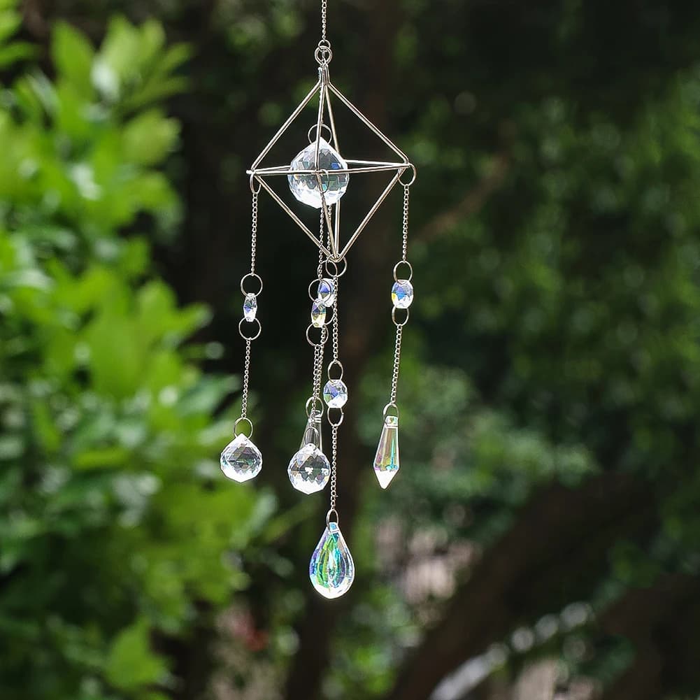 Acchiappasole in cristallo Campanelli eolici appesi Arcobaleno Creatore Cristalli scintillanti Sfera Prismi Perline Catena Ciondolo Decorazioni per matrimoni da giardino