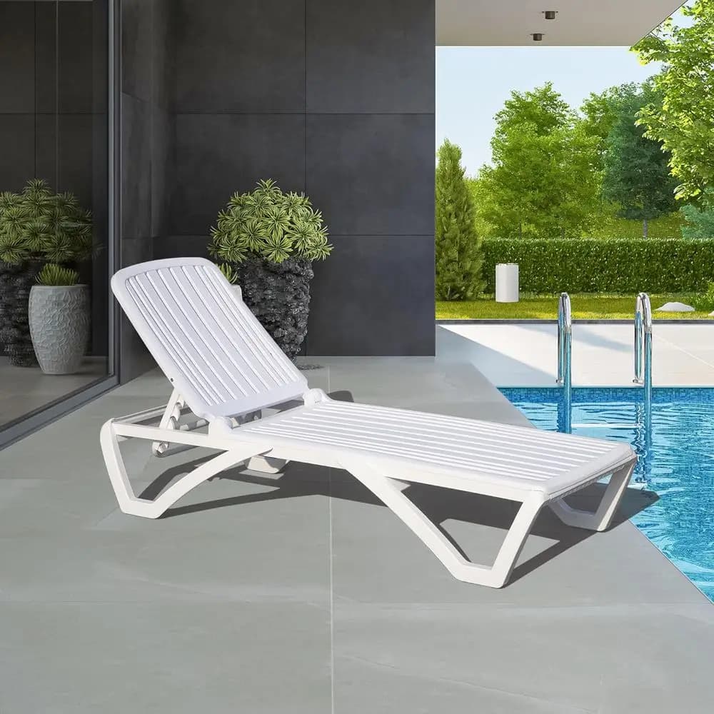 Chaise longue reclineable weatherproof, outdoor adjustable lounge chair with wheels, ideal for garden, lawn, swimming pool, B