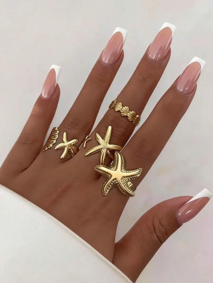 4pcs Ocean Elements Metal Starfish & Shell Open Rings, Unique Bohemian Design Gold Color Rings, Suitable For Women's Daily,