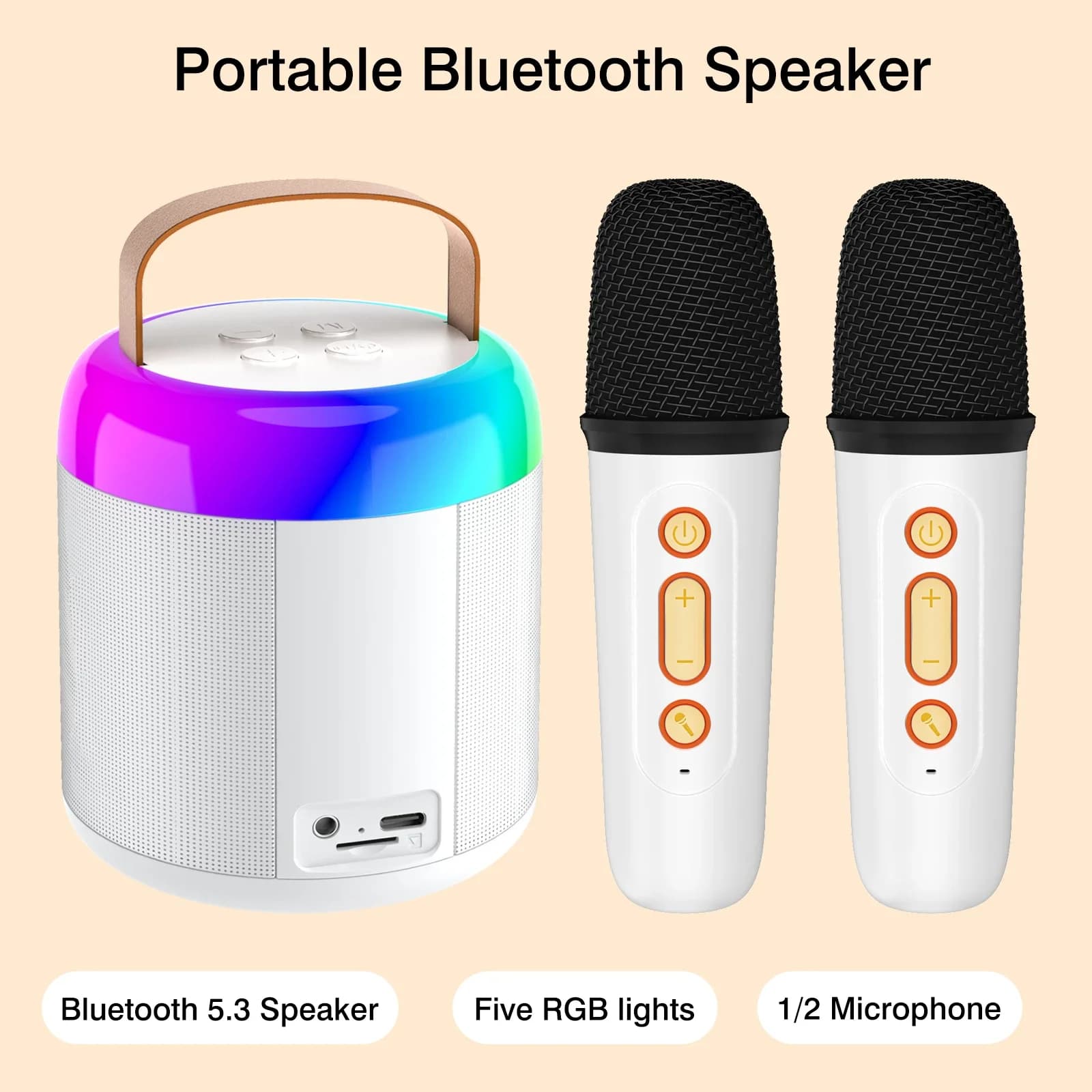 Microfoni portatili con altoparlante Bluetooth Microfono singolo e doppio Luce RGB Tipo-C Scheda TF Mini altoparlante wireless Festa karaoke all'aperto