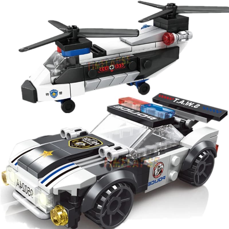 NUOVO FAI DA TE MOC Aereo Della Città SWAT Super Auto Della Polizia Doppio Rotore Elicottero Famoso Building Blocks Mattoni Kit Modello Classico