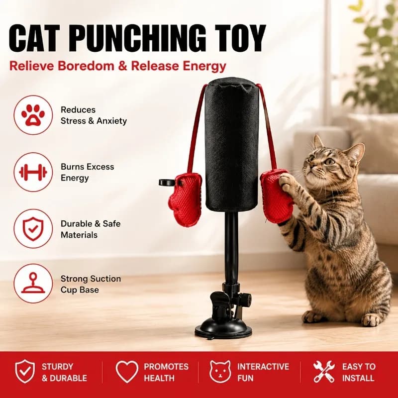 1 PCS Cat Boxing Suction Cup Interactive Punching Bag Toy, Indoor Entertainment Exercise and Boredom Relief Interactive