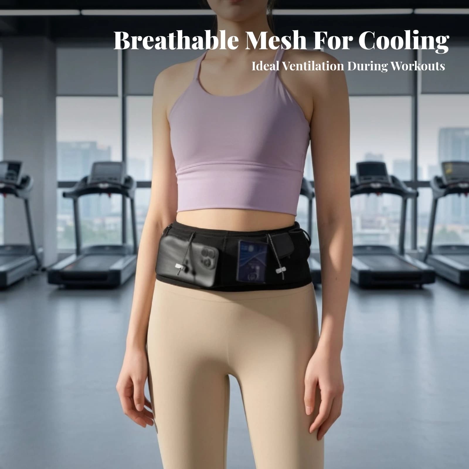 Running Waist Pack with Zippered Pockets Breathable Mesh Running Belt with Loops Bag Ultra-Lightweight Moisture-Wicking