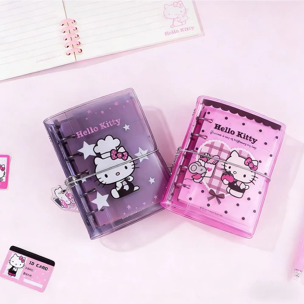 Autentico Quaderno a Fogli Mobili Hello Kitty Sanrio M5 con Copertina Trasparente, Agenda Kawaii, Articoli per Ufficio, Regalo per Ragazze