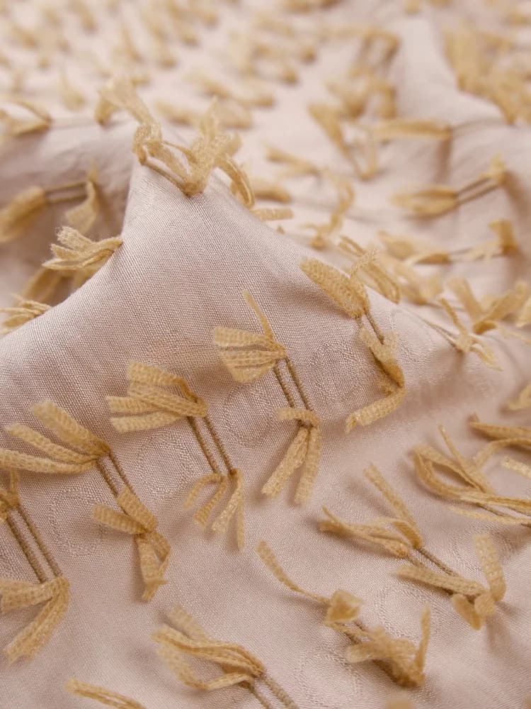 Chiffon Skin-friendly Khaki Color 3D Tassel Embroidery Lyocell Hemp Cotton Fabric Shirt Dress Set Material Handmade DIY