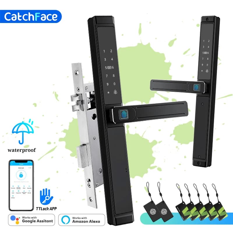 Serratura per cancello bifacciale impermeabile Serratura per impronte digitali APP Codice RFID Serratura intelligente senza chiave Serratura elettronica per porta in alluminio/ferro