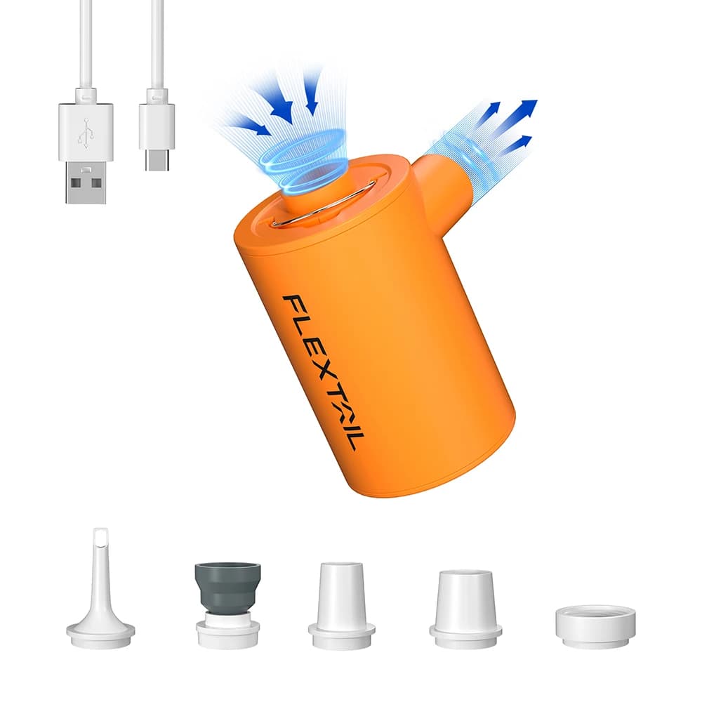 FLEXTAIL Portable Air Pump, Electric Inflator, 300 l/min high air flow, ideal for mattresses, air bed, vacuum bags