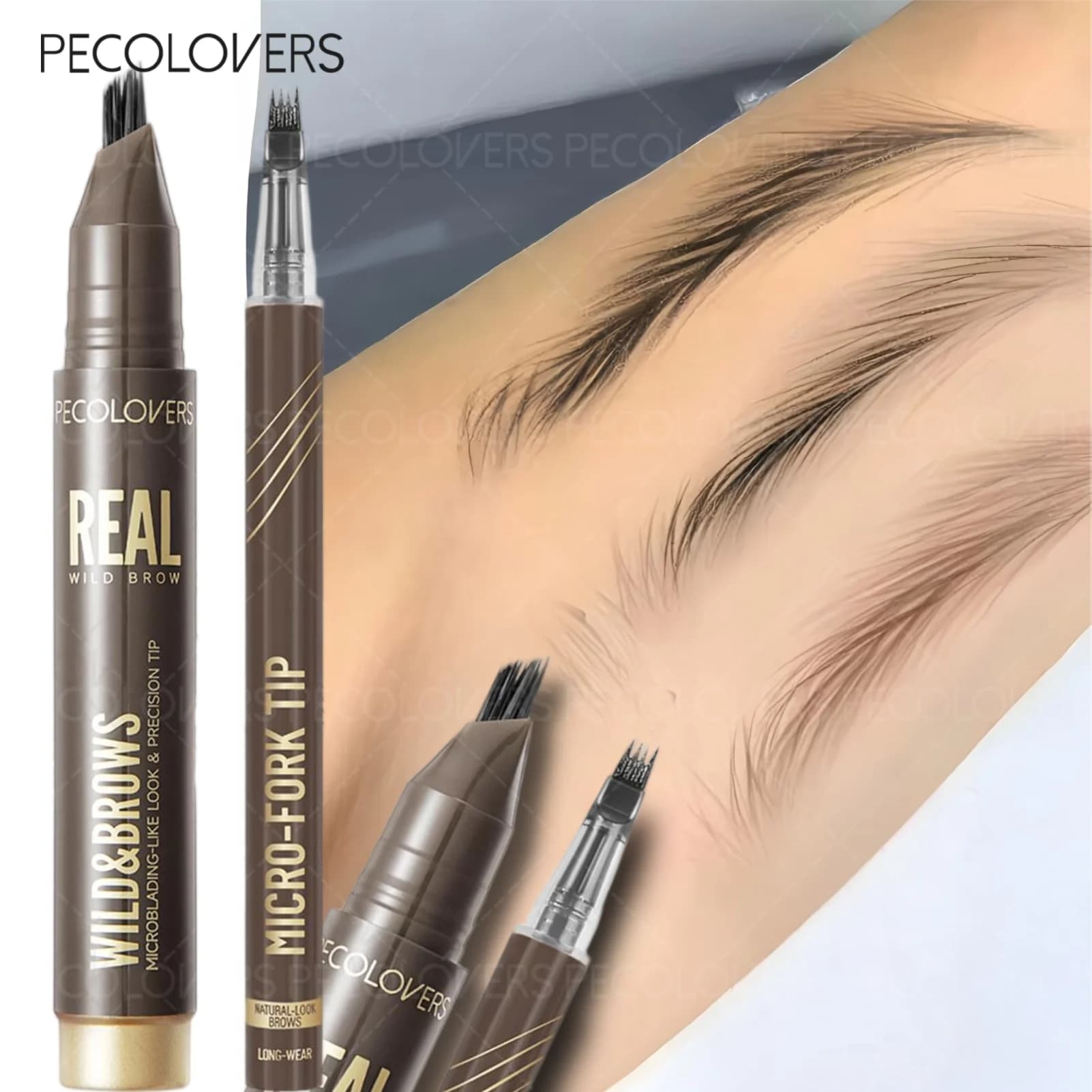 2PCS/SET Multi-Branch Plush Waterproof Eyebrow Pencil & 4 Fork Tip Eyebrow Pen,Long-lasting Natural Eye Brow Pencil,Fast drying