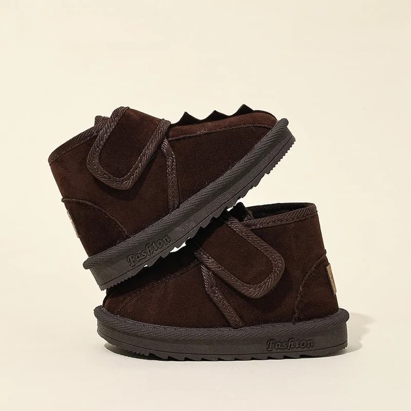 Inverno caldo foderato in pelliccia bambini stivali da neve alla caviglia bambino ragazzi ragazze cinturino in velcro in pelle scamosciata punta seghettata calzature casual quotidiane 22-33