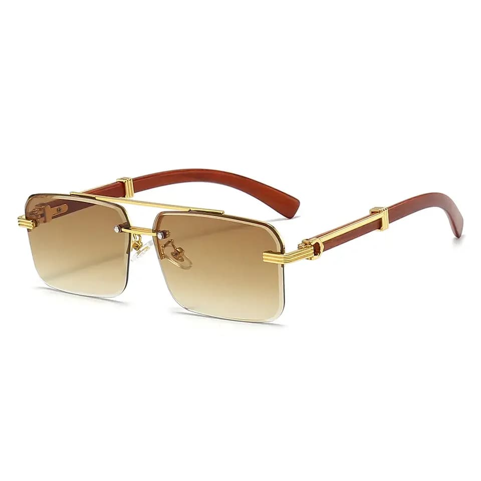 Wood Grain Square Rimless Sunglasses Women Retro Men Sun Glasses Brand Designer Eyewear UV400 Shades Oculos Female Gafas 2000002