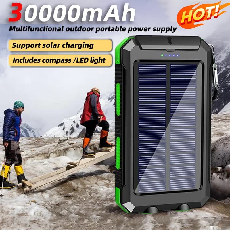 30000mAh Solar Power Bank Two-Way Fast Charging Outdoor Waterproof Flashlight Portable Power Bank For Iphone Samsung Xiaomi