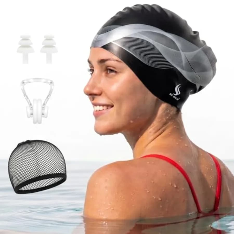 Silicone Swim Cap for Long Hair - X-Large Waterproof Swim Hat for Men Women Adults, Dreadlocks, Braids, Curls and Afros, Black
