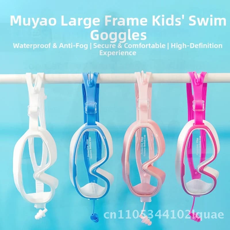 Professional swimwear for children Waterproof HD sub glasses with big frame for boys and girls in white pink