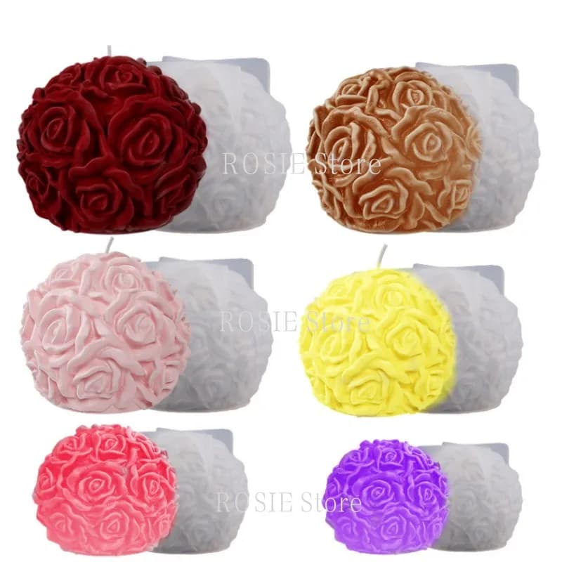 6 dimensioni rosa fiore palla candela stampo in Silicone gesso aromaterapia resina sapone ghiaccio strumenti stampo regalo di san valentino decorazioni per la casa