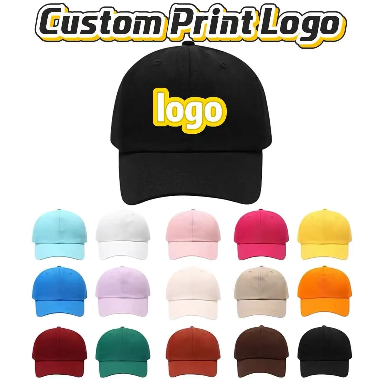 Cappellini da baseball personalizzati con logo stampato per bambini, in puro cotone morbido, per sport all'aperto, protezione solare e ombreggiatura, con visiera a becco d'anatra.