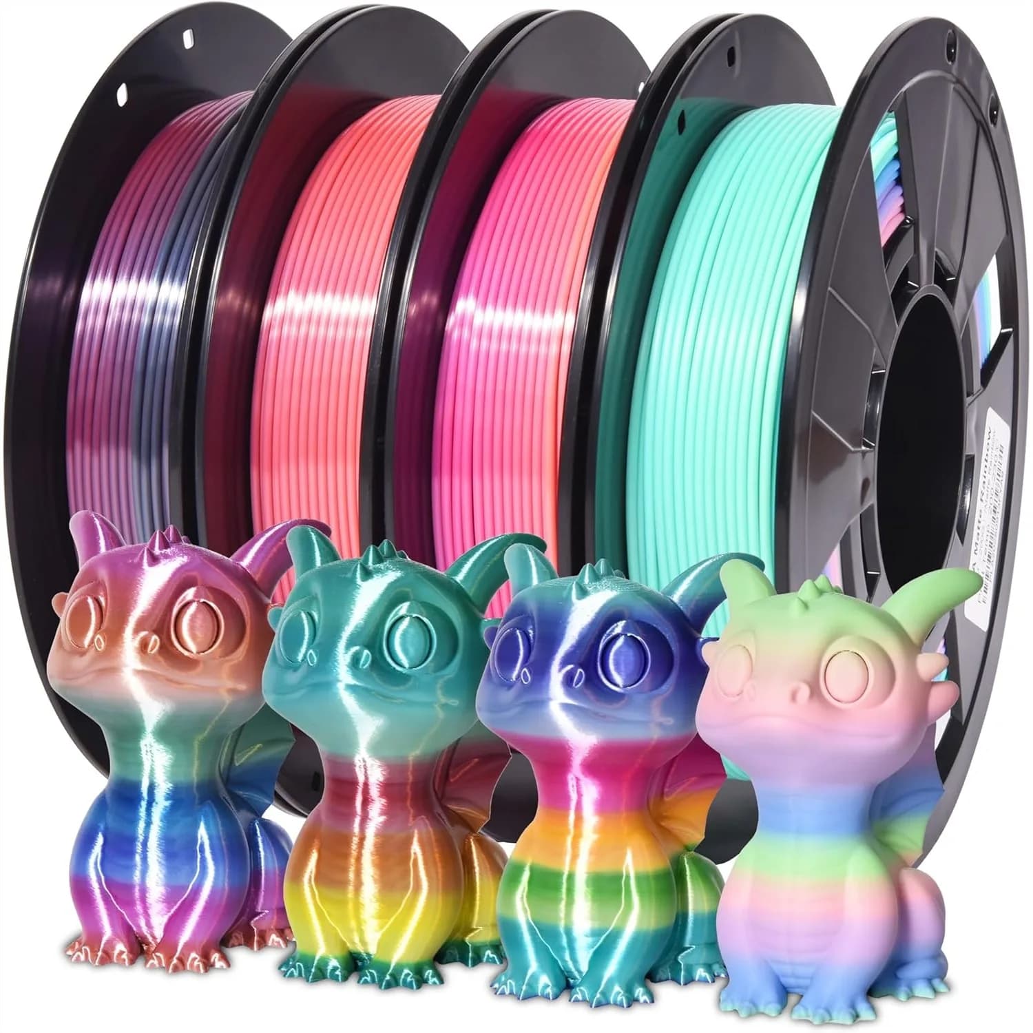 Confezione da 4 filamenti PLA arcobaleno multicolore da 1,75 mm, filamento per stampante 3D a cambio colore rapido, 200 g x 4 bobine