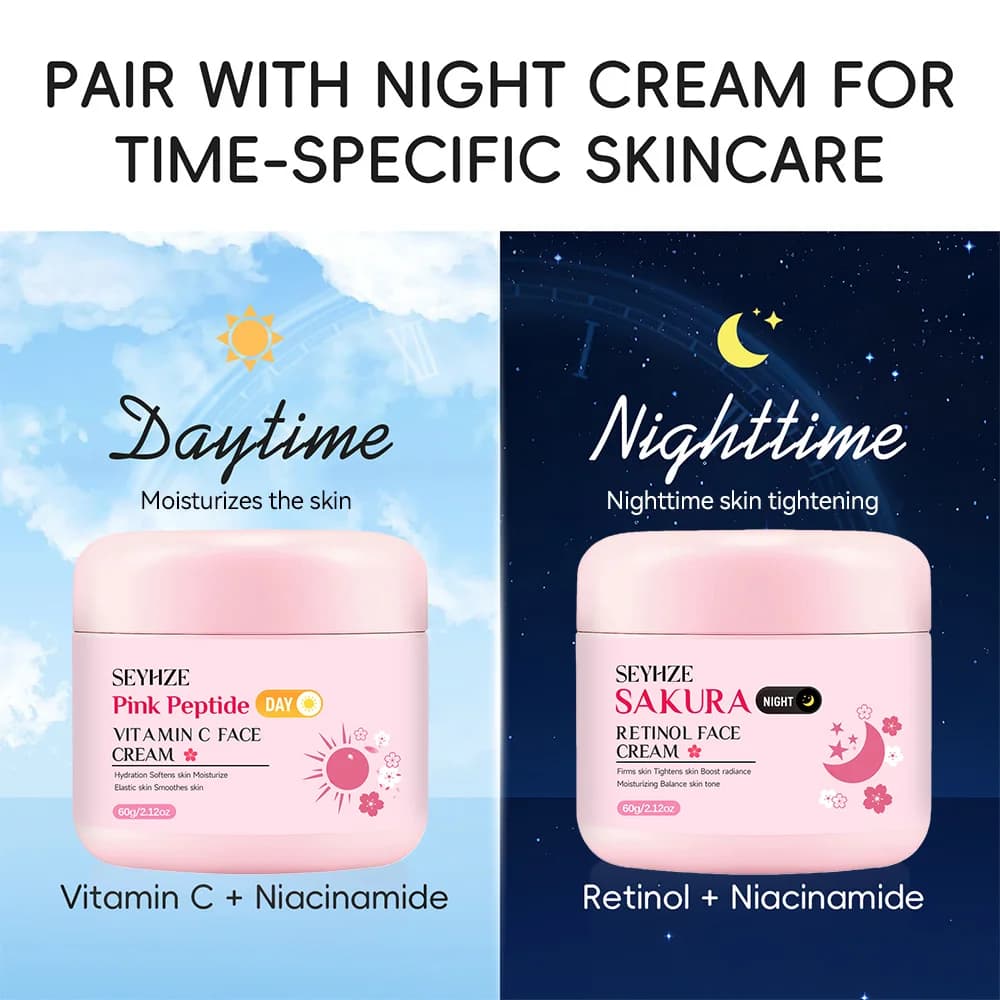 SEYHZE Day Cream and Night Sakura Retinol Rich + Vitamin C/E Hyaluronic Acid Skin Thickening 48H Uniforming L