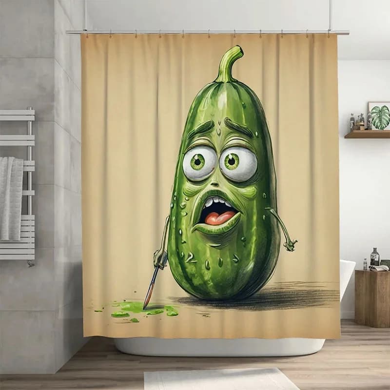 Tenda da doccia artistica in corniccio verde con pennello per pittura per l'arredamento del bagno, sfondo giallo, tessuto impermeabile, accessorio per la casa