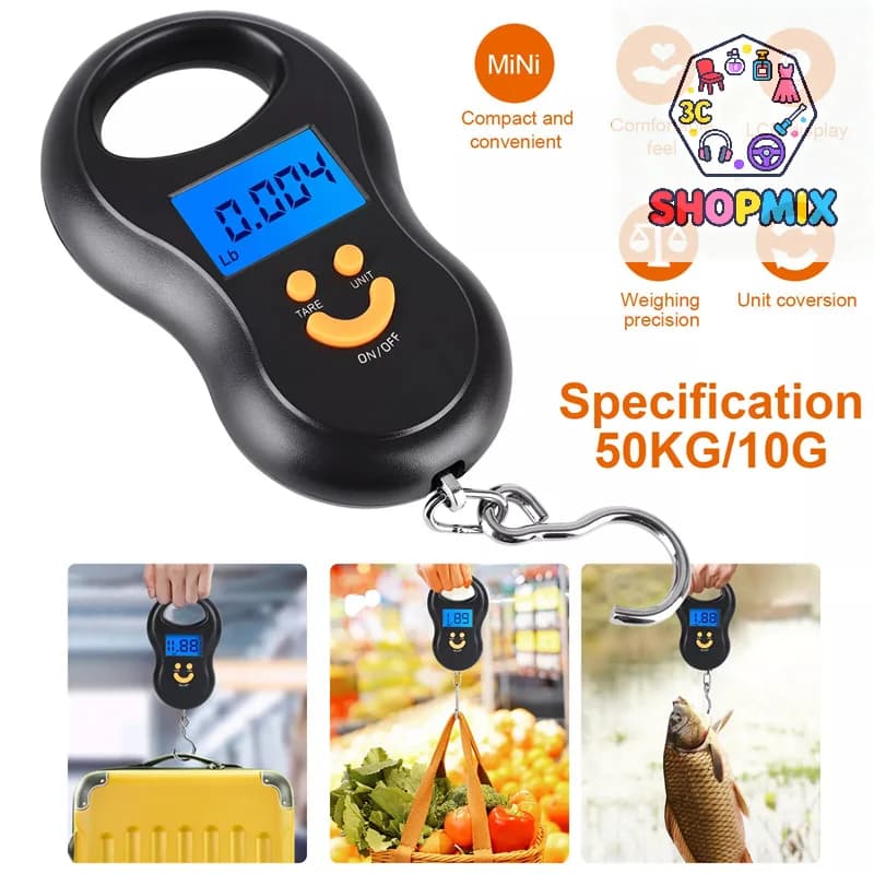 Electronic Kitchen Balance 50Kg/10g with LCD Display, Retro Illumination, for Fishing, Pocket, Travel, Baggage