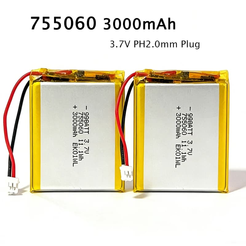755060 3.7V 3000mAh Li-ion Rechargeable Polymer Batteries for Medical Device Fingerprint Smart Lock Toy Beauty Instruments