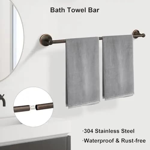 4-Piece Oil-Rubbed Bronze Bathroom Accessory Collection: 24″ Towel Bar, Ring, Toilet Paper Holder, And Robe Hook