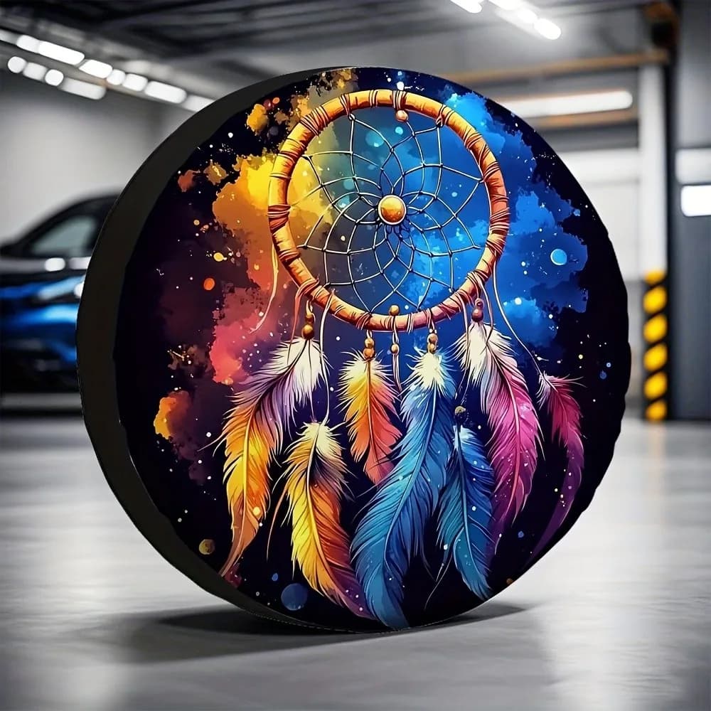 Starry Night Dreamcatcher Tire Cover Vibrant Watercolor Print Durable Polyester for Jeep SUV Outdoor Adventure