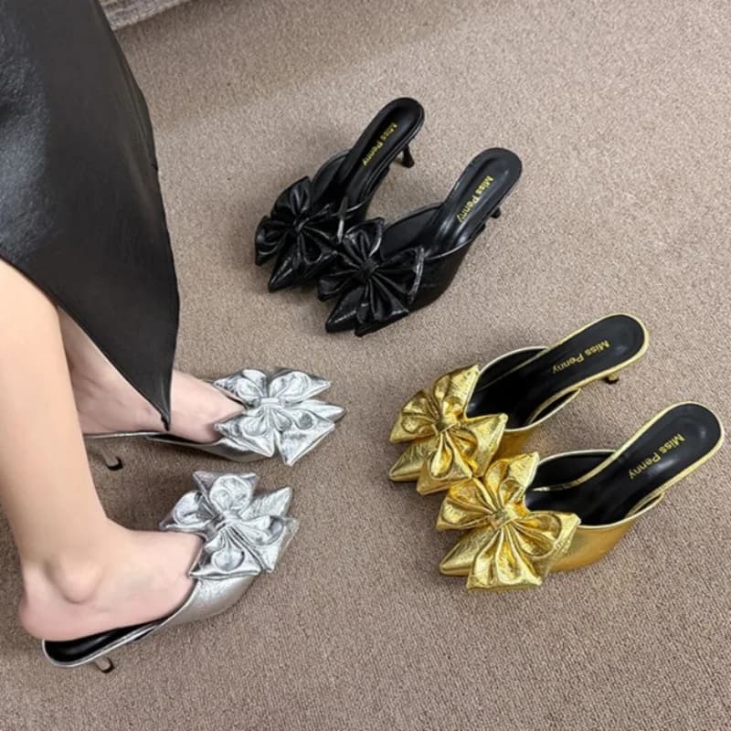 Nuovi Sandali Donna 2026: Stile Popolare con Fiocco, Tacco a Spillo, Punta Affusolata, Mezzo-Slippers, Bocca Bassa, Antiscivolo, Resistenti all'Usura, Scarpe con Tacco Alto