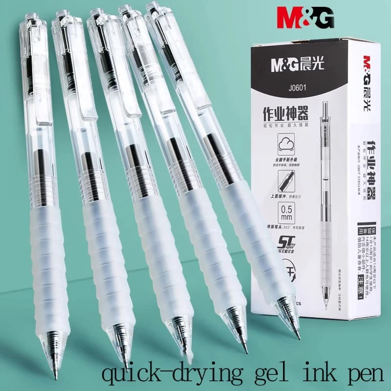 M&G Penna gel nera blu da 0,5 mm Pennino ST Penna neutra con impugnatura in gel morbido ad asciugatura rapida per uso scolastico e in ufficio