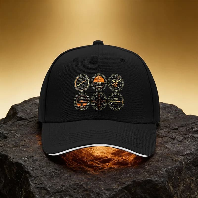 Cappello con motivo a lancette per strumenti aeronautici, Cappellino da baseball unisex stampato con visiera sandwich e chiusura snapback, Adatto per tutti i giorni