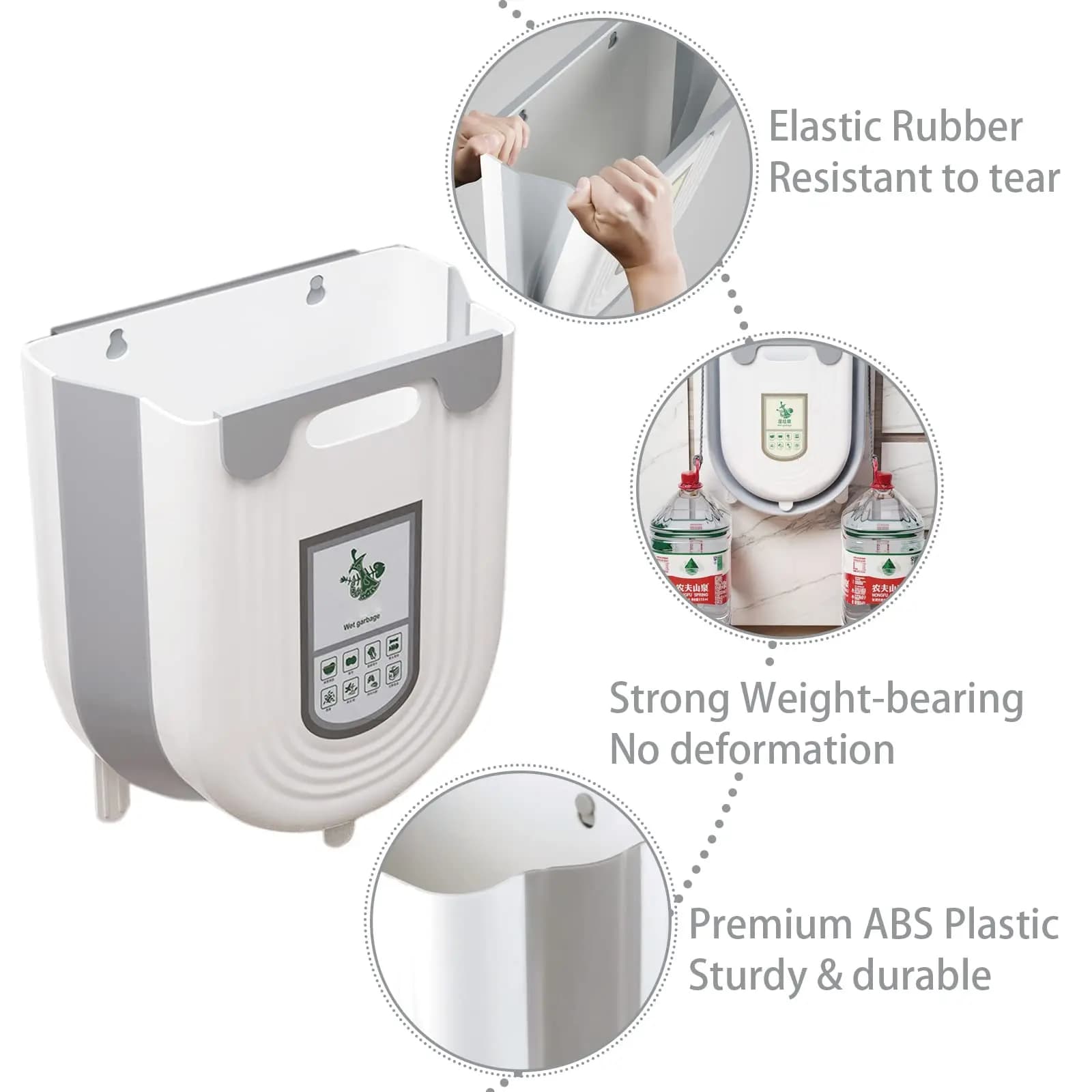 Portable Foldable Trash Can with Hook, Countertop Hanging Bin for Kitchen, Bathroom, Office, Camping & Travel Use