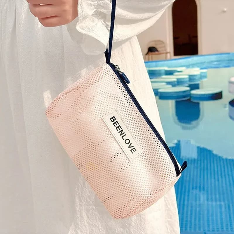 Borsa Portatile in Rete per Cosmetici, Occhialini da Nuoto, Borsa da Spiaggia, Borsa da Viaggio Multiuso per Articoli da Toilette, Borsa a Mano Stile Moderno e Semplice