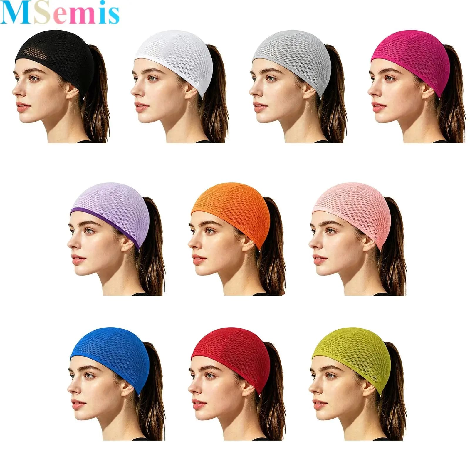 Women Skull Cap Sweat-absorbing Lightweight Breathable Quick-dry Ponytail Sports Head Wrap Cycling Running Helmet Beanie Hat