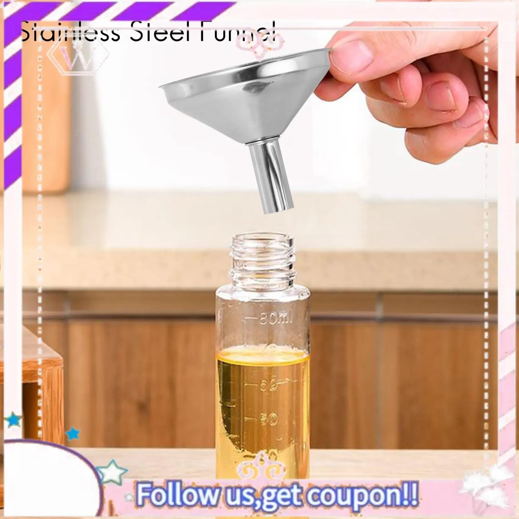 Set di 3 imboccatori in acciaio inossidabile Y74A per uso in cucina, per riempire bottiglie, fiaschette, piccole fiaschette per liquori, spezie, polveri da cucina, acqua