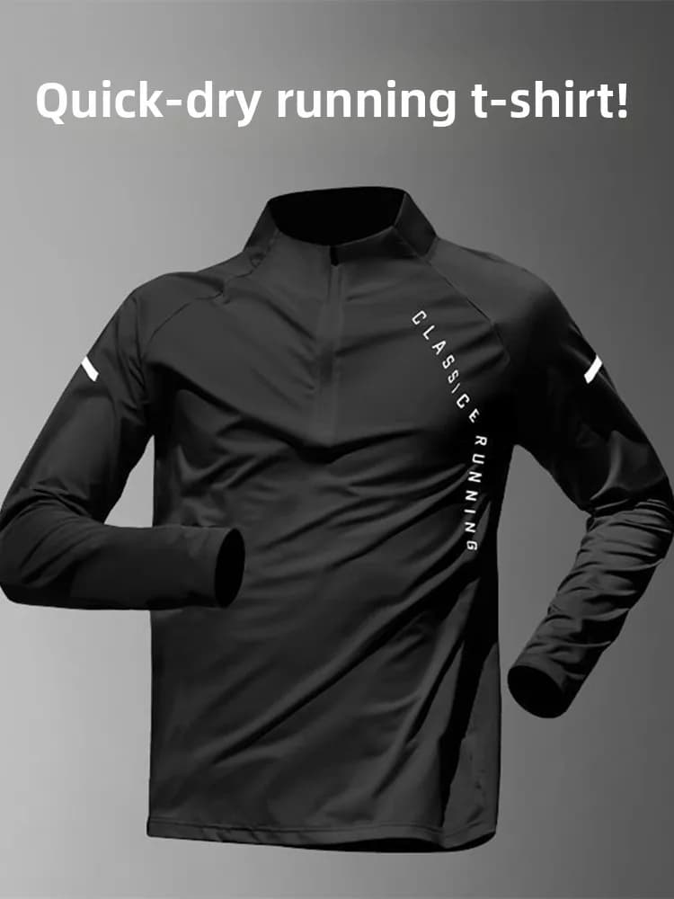 Abbigliamento Sportivo da Uomo, Maglia a Maniche Lunghe ad Asciugatura Rapida, Mezza Zip, per Corsa, Atletica, Ciclismo, Casual, in Fibra di Poliestere