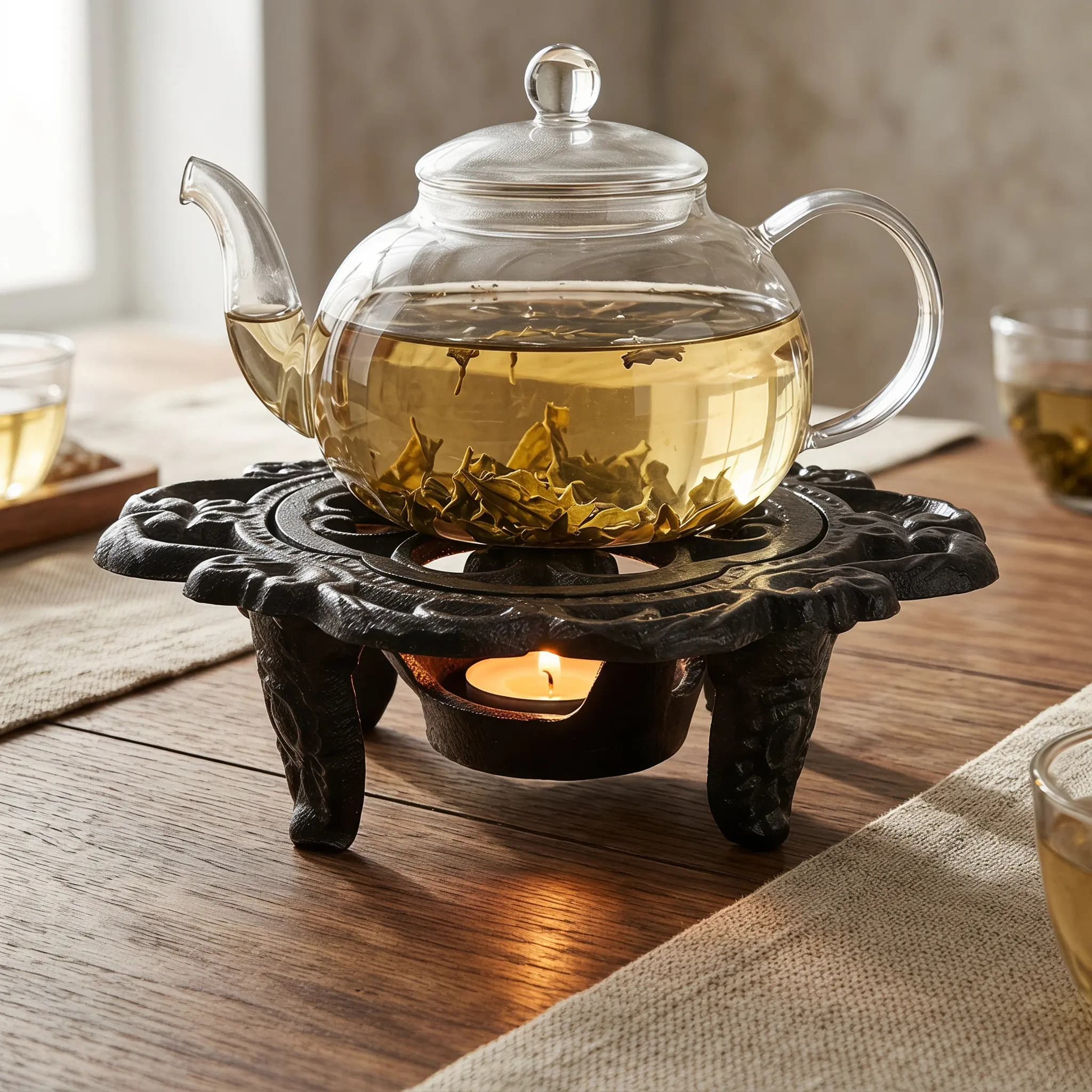 Cast Iron Teapot Warmer 6 Inch Heavy Duty Vintage Iron Holder Trivet Tea Light Warmer for Tea Coffee Milk