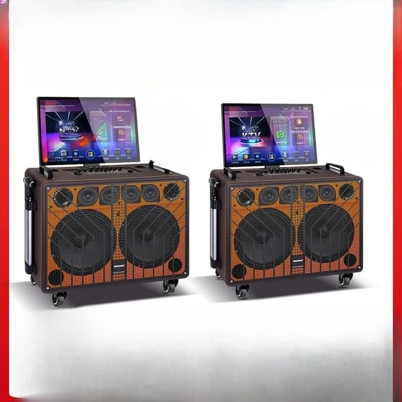 Sistema audio per karaoke all'aperto con schermo e scheda audio integrata, macchina karaoke all-in-one