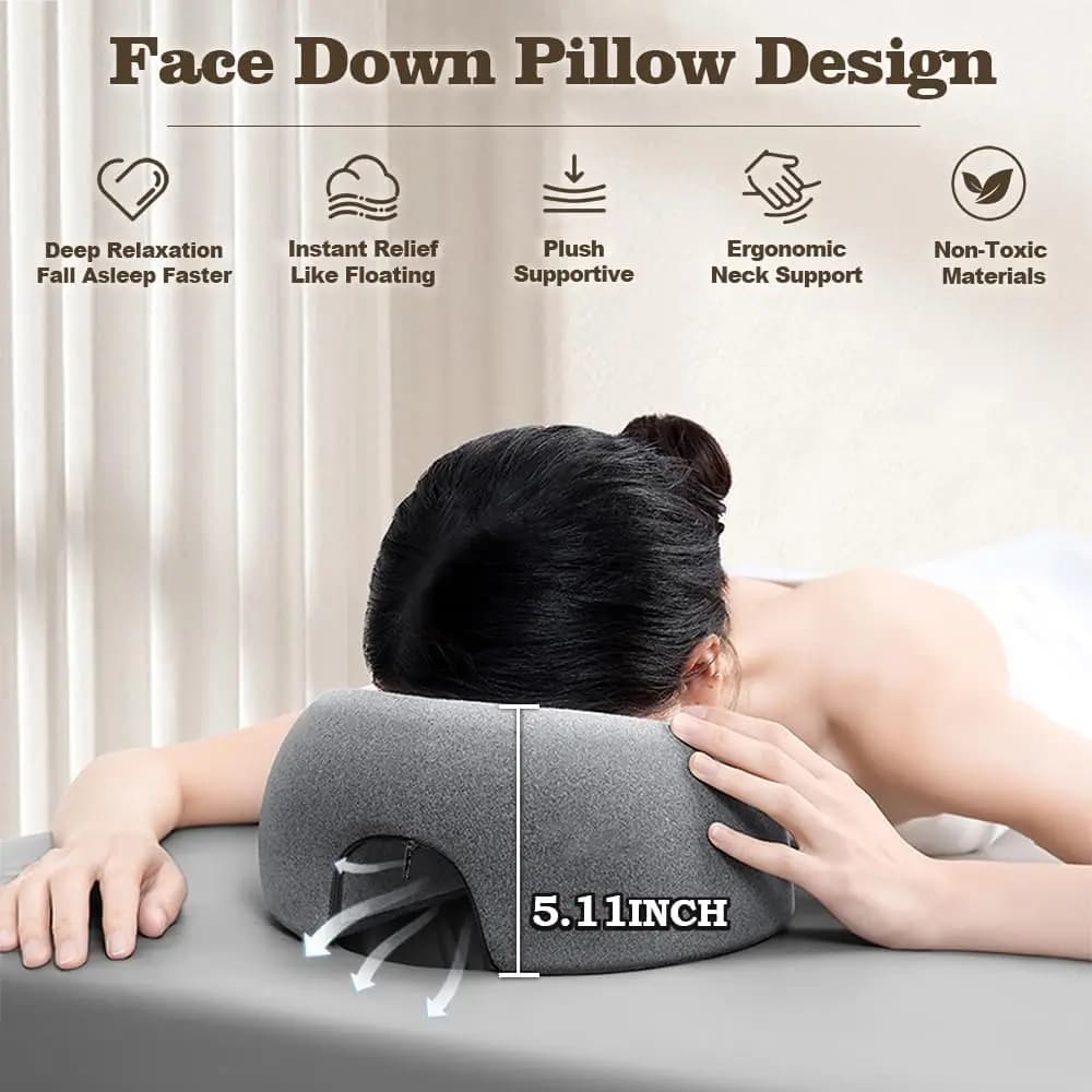 Cuscino Ergonomico per Poggiatesta e Viso, Cuscino per Dormire Sdraiato in Memory Foam Traspirante, Supporto per la Testa, Cuscino per Massaggio Viso