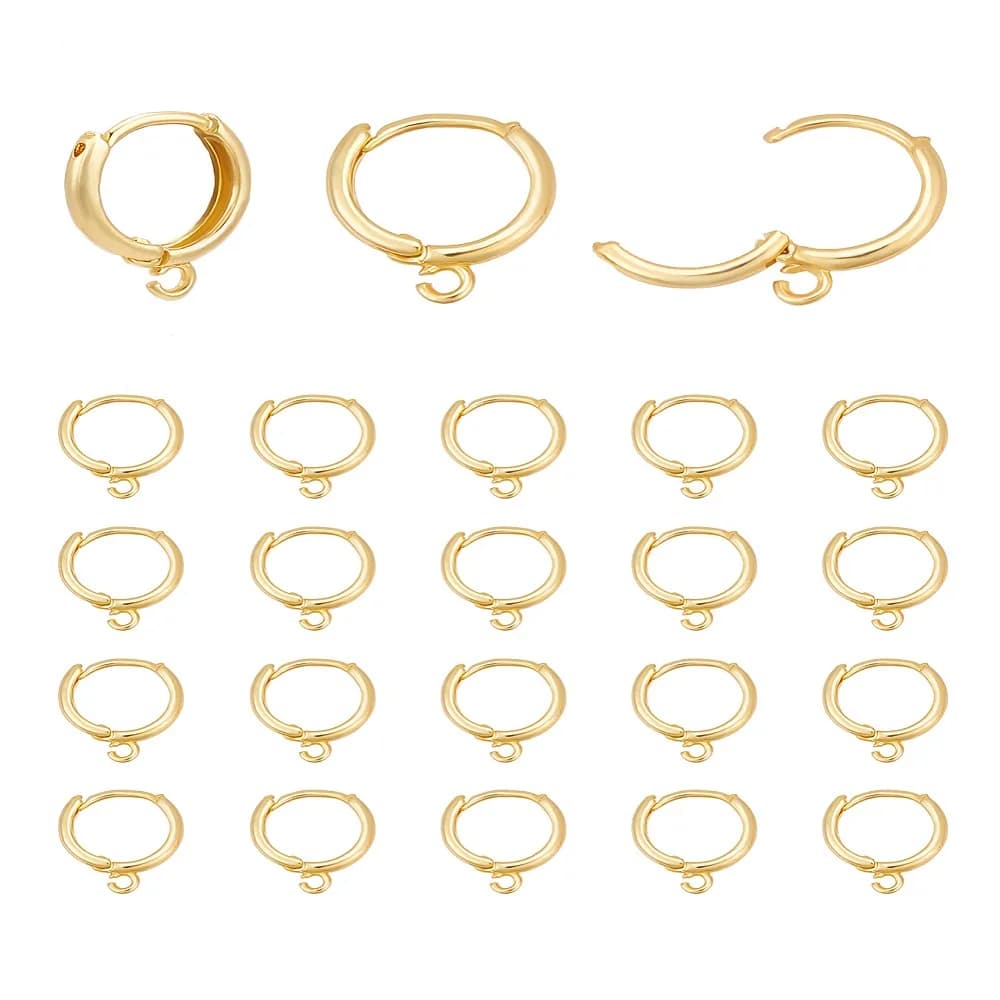 1 set 20 pezzi di accessori per orecchini a cerchio Huggie in ottone con anello 14,5x11,5x2,5 mm Foro: 1,8 mm Perno: 0,7 mm