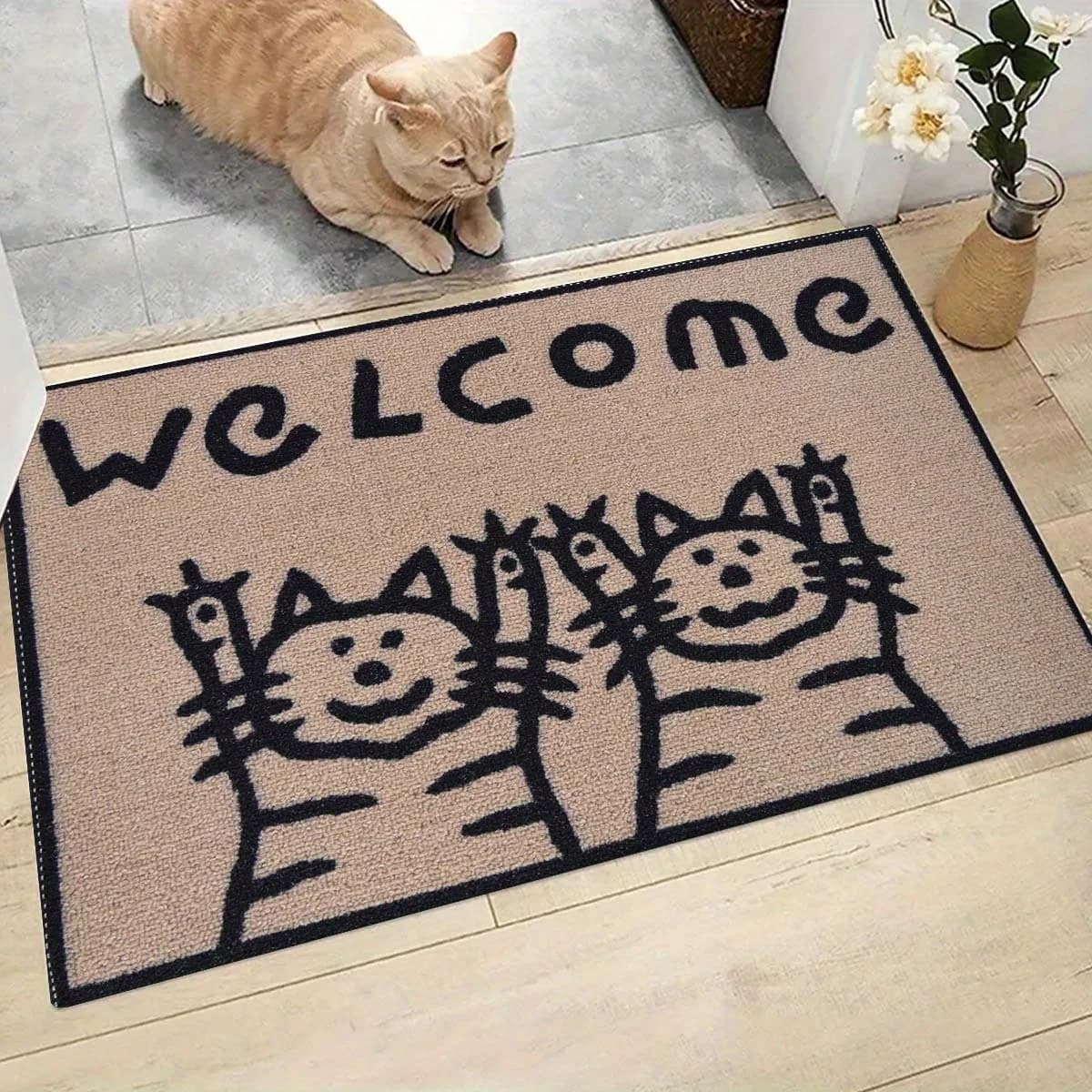 Simpatico Tappetino per Porta a Forma di Gatto Kawaii, Antiscivolo e Morbido, per Amanti degli Animali Domestici, Decorazione per la Casa