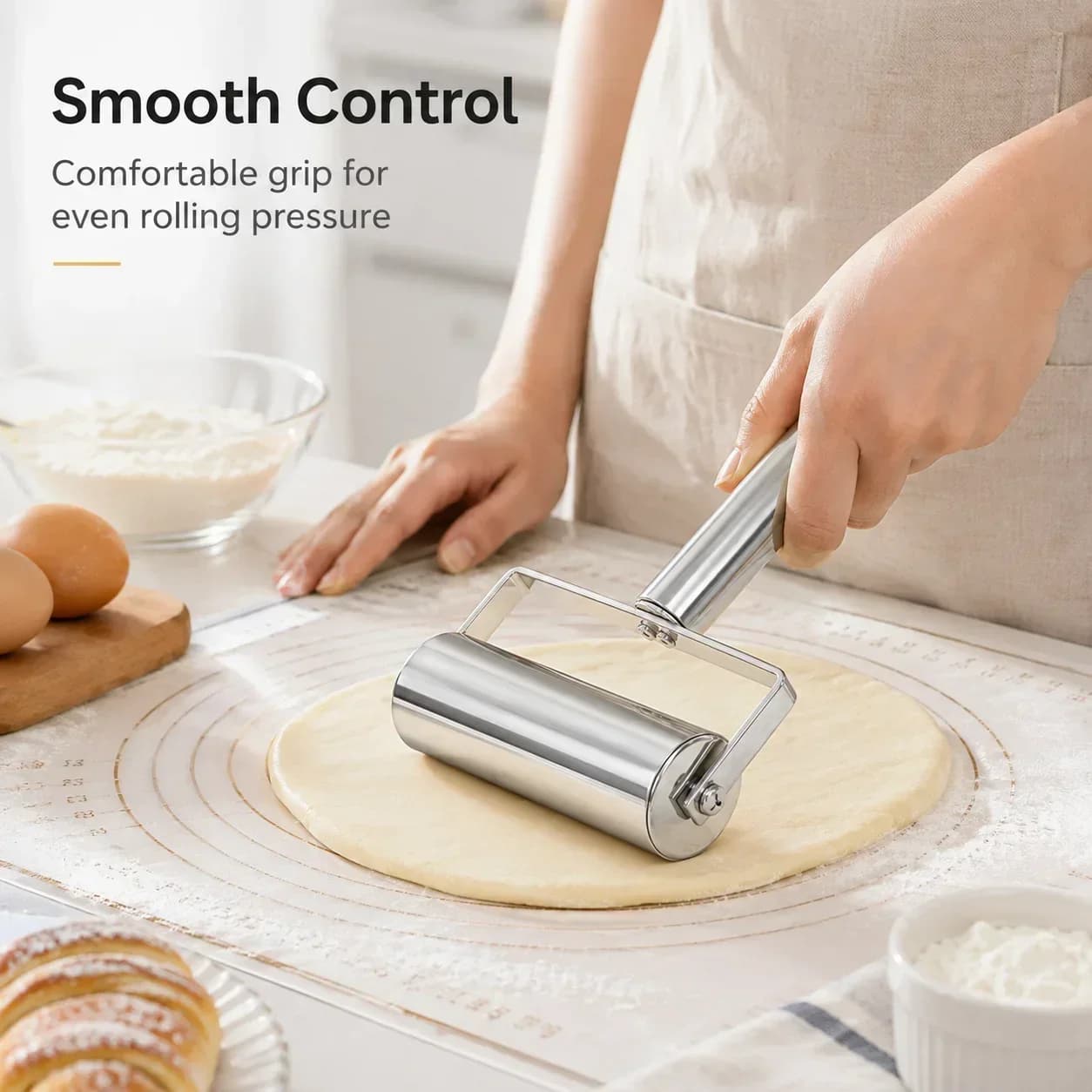 Stainless Steel Double-Head Rolling Pin, Non-Stick Dough Roller for Dumplings Pizza Pastry, Professional Baking Tool