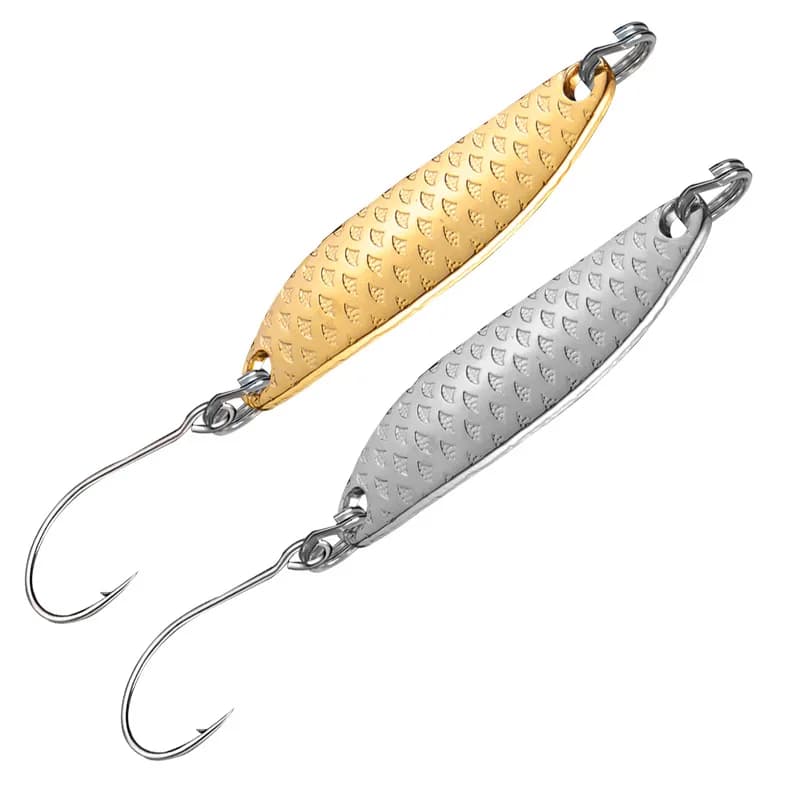 Esca Metallica a Forma di Cucchiaio con Motivo a Squame 5g, Oro e Argento, Amo Singolo Rinforzato, Micro Esca Metallica per Pesca in Torrente e Acqua Dolce