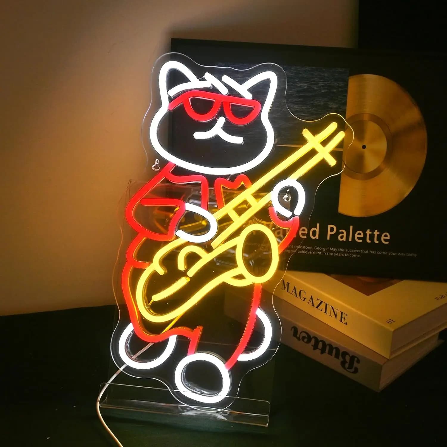 Insegna al Neon Jazz Cat, Luce LED USB per Studio Musicale, Aula, Bar, Sala Giochi, Camera da Letto, Decorazione, Regalo, Lampada da Parete