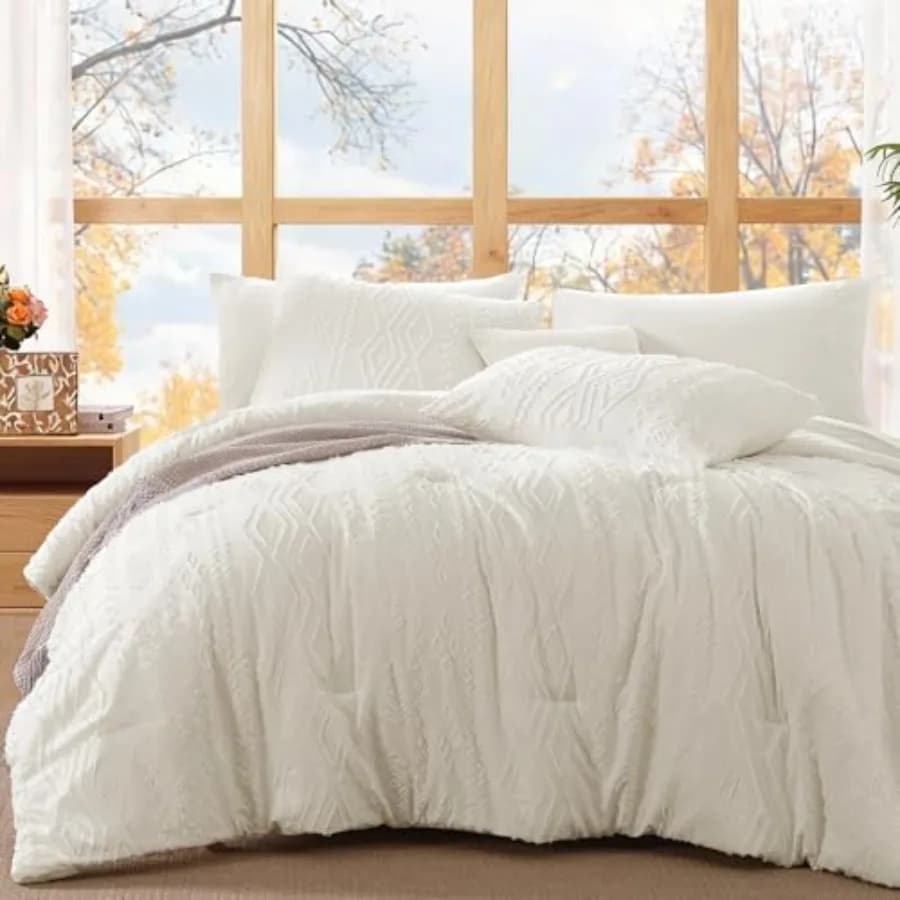 Set Copripiumino con Lenzuola - 7 Pezzi, Set Biancheria da Letto Trapuntata Stile Shabby Chic con 1 Copripiumino, 2 Lenzuola, 2 Federe e